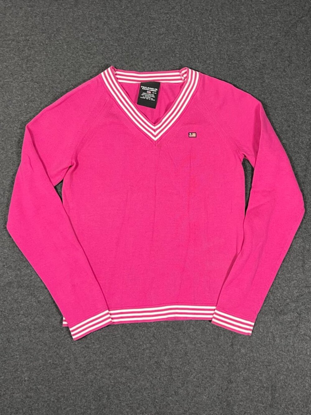 Vintage Ralph Lauren Polo Jeans Co Pink Preppy Cotton V-Neck Tennis Sweater 4724 - Picture 3 of 6